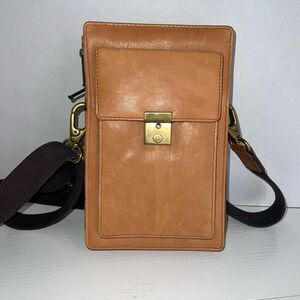 Vintage St. Dennis Leather Crossbody Purse Shoulder Bag Tan Adjustable Strap